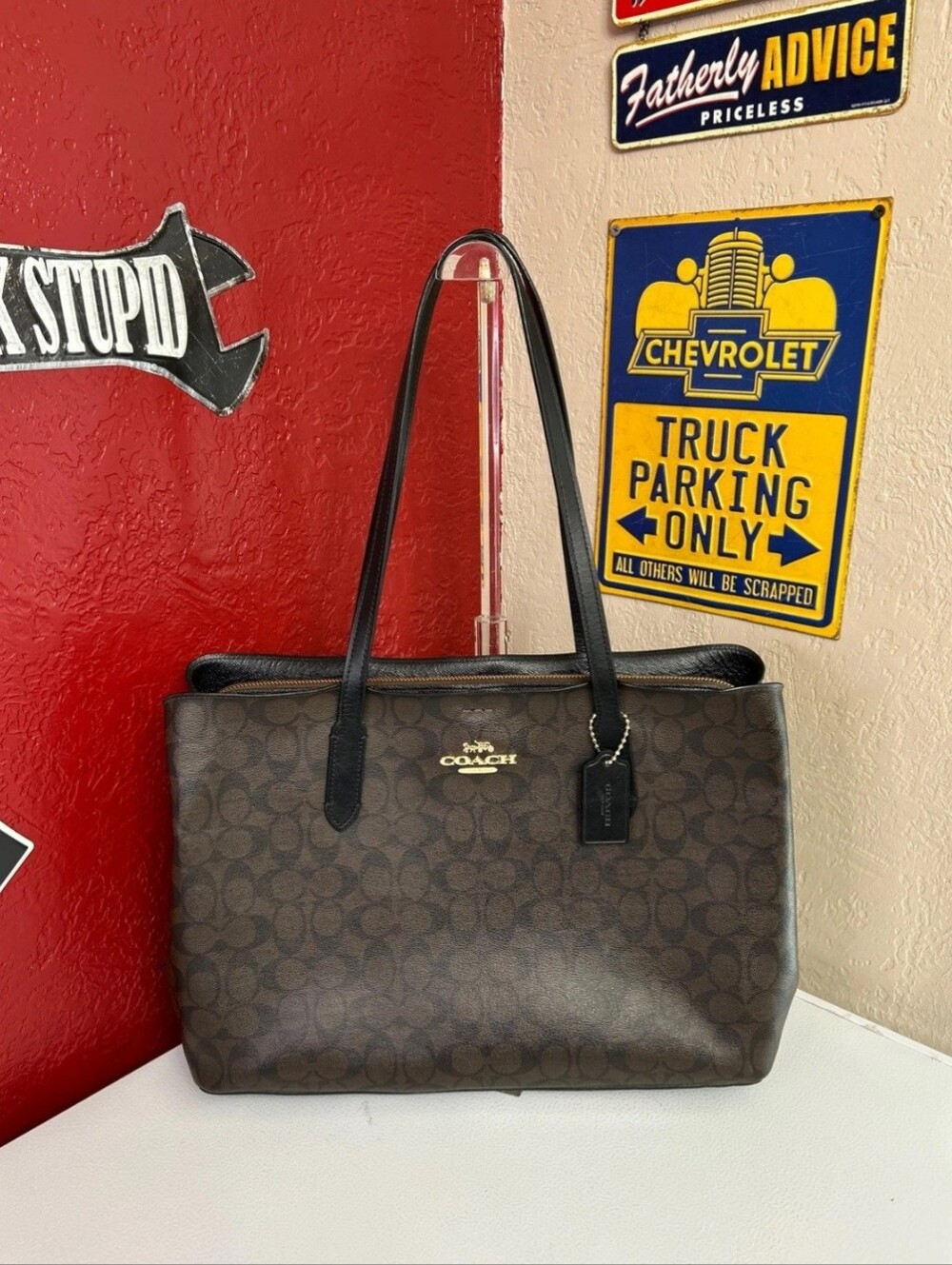 Coach Black Leather Tote with Gold Hardware